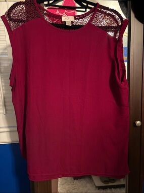 LOFT Maroon Crochet-Shoulder Sleeveless Shell